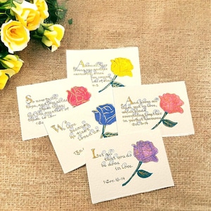 Biglietti di auguri con calligrafia Vintage Rose – Biglietti di ispirazione biblica con motivi floreali dipinti a mano e accenti dorati