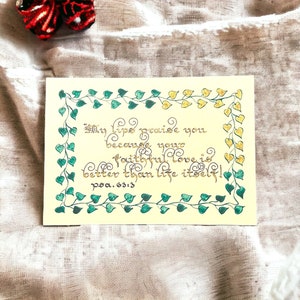 Mijn lippen loven je vanwege je trouwe liefde, ps. 63:3 vintage stijl kalligrafie schriftkunst, A6, bijbelvers kalligrafiekunst