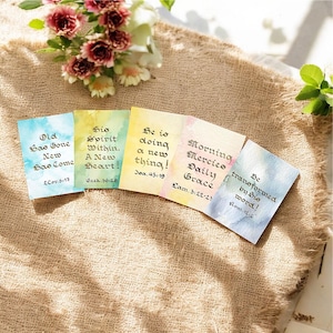 Conjunto de cartões de notas com escrituras inspiradas na fé – Caligrafia vintage e designs de aquarela com versículos bíblicos edificantes para encorajamento