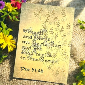 Proverbi 31:25 Carta artistica della Scrittura Cuore di una madre Collezione Forza, onore e fede – Regalo perfetto per la festa della mamma o un'occasione speciale