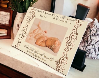 Personalised vintage style christening gift, bible verse photo mount gift, new baby girl gift, new baby boy gift, Jeremiah 1:5 baby gift
