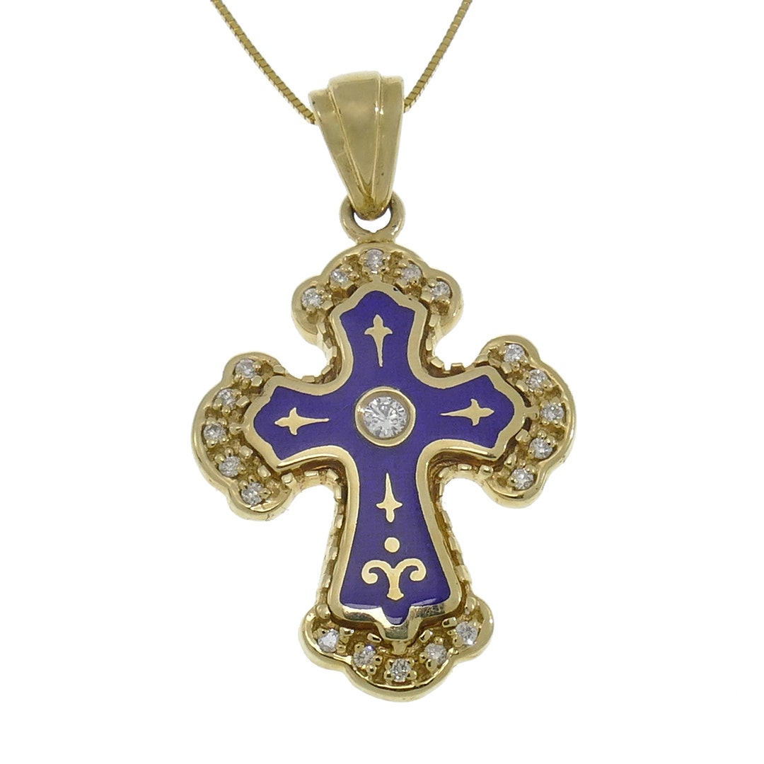 Christian Cross Necklace 14K Yellow Gold With Diamonds Gift Etsy