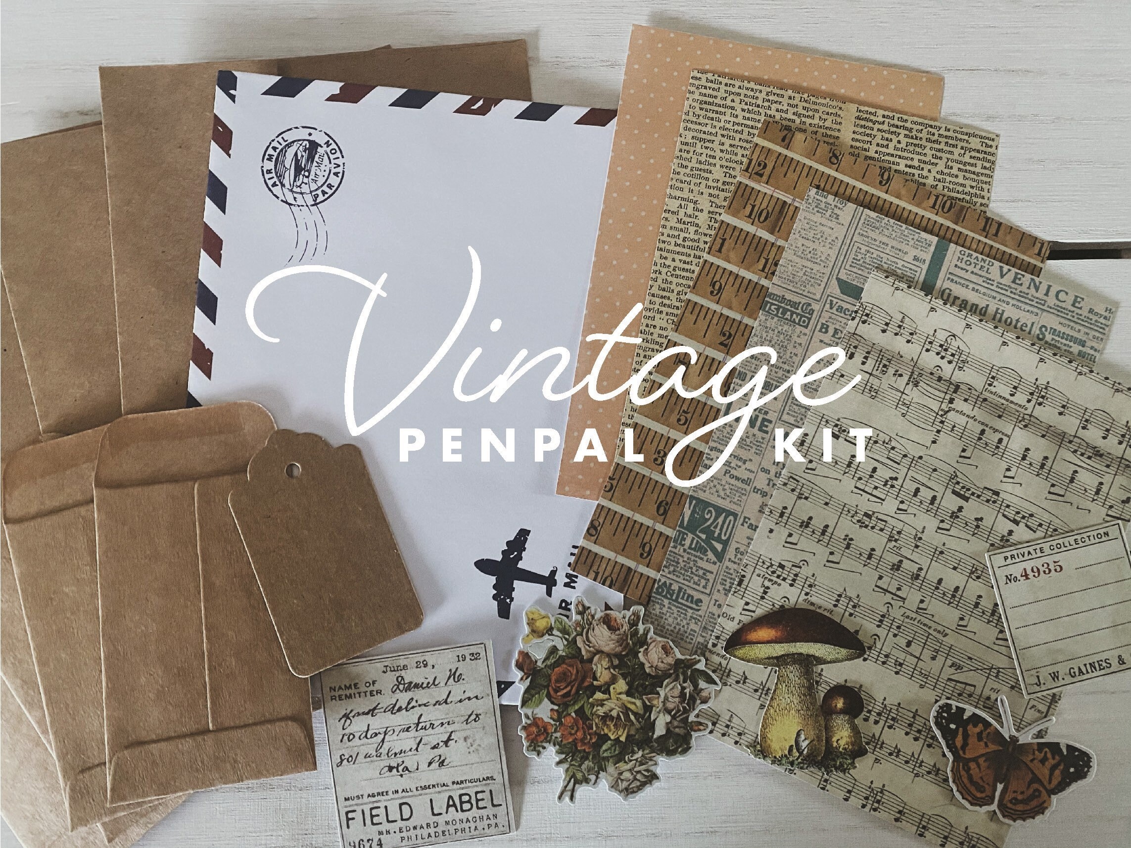 vintage penpal kit - vintage ephemera - snail mail kit - penpal kit -…