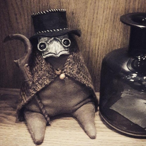 The plague doctor Handmade interior doll, bird, Crow, art, attic toy, strange unusual gift with soul, realistic eyes, mystic
