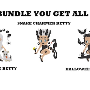 Betty Boop Bundle Halloween, Snake Charmer, Ghost Embroidery design digital download 5 x 7