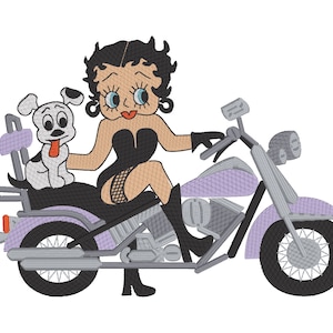 Betty Boop on Motorcycle Embroidery Machine Design Digital Download for 5 x 7 hoop