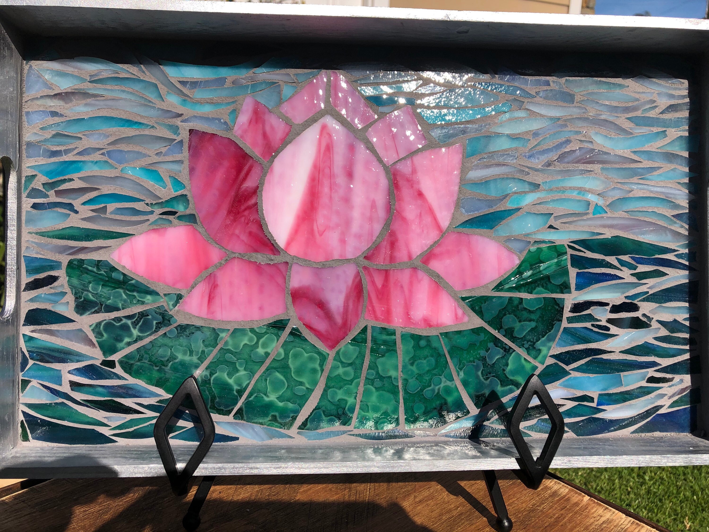 Lotus Flower Stained Glass Tray Mosaic Stained Glass Tray Etsy