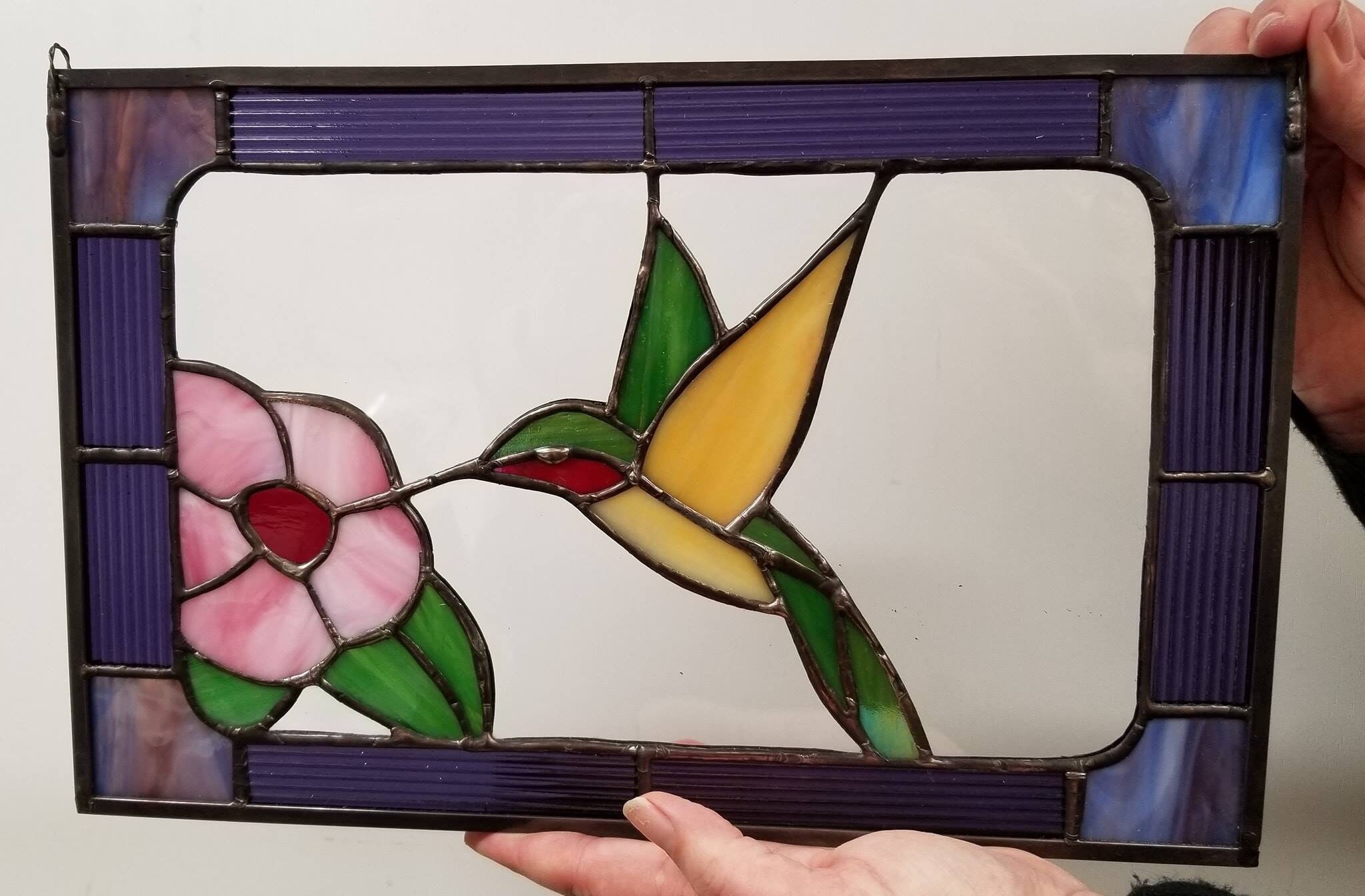 Hand crafted Hummingbird Stained Glass Window in Iridescent Etsy