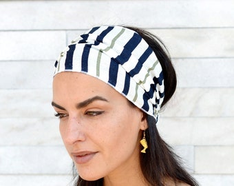 Womens Organic Accessories Striped  Linen Workout Headband, Adult Running Fitness Headbands Natural Womens Head Wraps Wide Linen Headbands