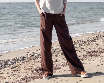 Linen Pants Brown , Loose Linen Cocolat Pants, Women Linen Trousers, Linen Clothing Brown, Womens Linen Trusers, Natural Fafric Pants Linen