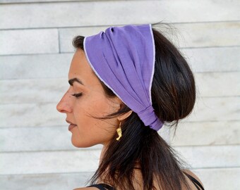 Organic Linen Purple Womens Workout Headband, Adult Running Fitness Headbands, Fashion Natural Womens Turbans Wide Natural Linen Headbands