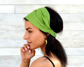 Lime Green Linen Womens Workout Yoga Organic Adult Running Fitness Headbands, Fashion Natural Womens Head Wraps, Wide Cream Linen Headbands