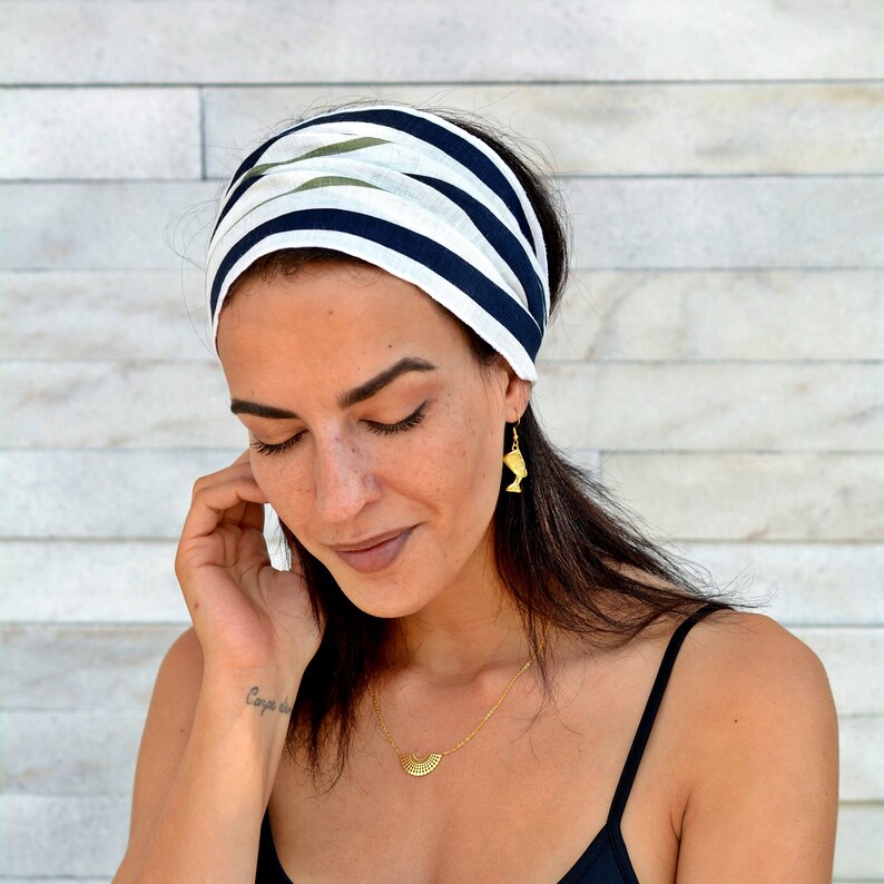 Ivory Italian 100% Linen Headband Bandanna Natural Materials Elastic Hairband Sport Yoga Active Fashion Wrap Womens Turban Head Band Bandana image 5