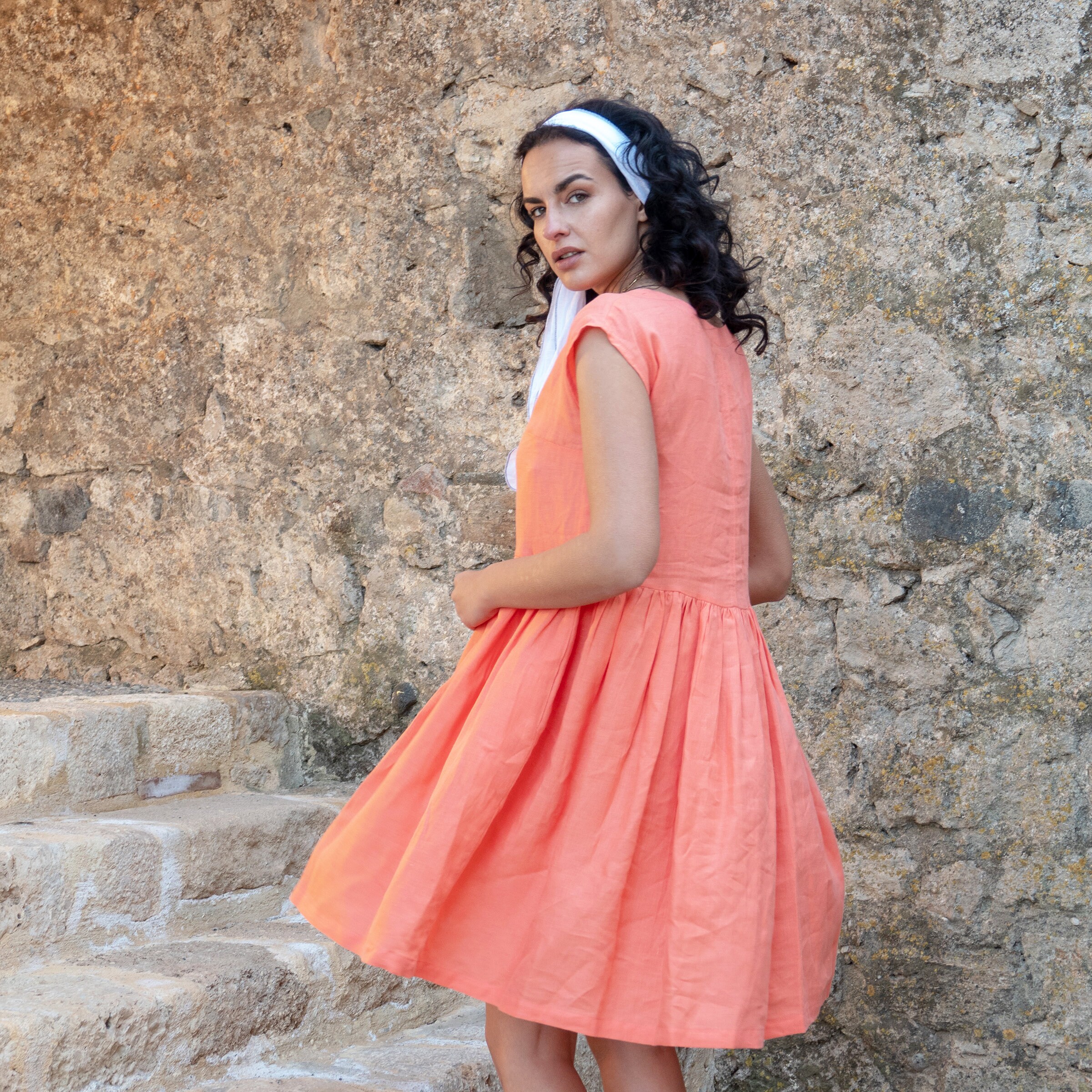 Mustard Linen Summer Loose Maternity Dress in Knee Length Etsy