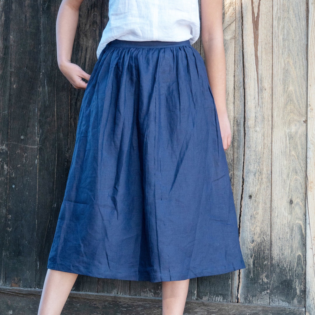 Navy Blue Linen Skirt Full, Loose Linen Skirt, Women Linen Vintage ...