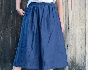 Navy Blue Linen Skirt Full, Loose Linen Skirt, Women Linen Vintage Skirt, Linen Clothing For Womens Linen Skirt, Natural Skirt Blue Linen