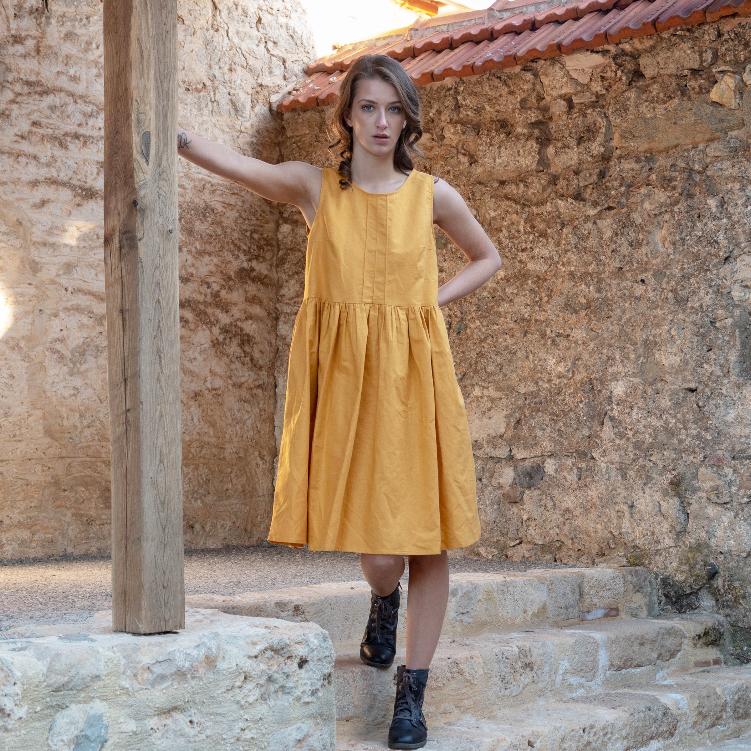 Mustard Linen Summer Loose Maternity Dress in Knee Length - Etsy