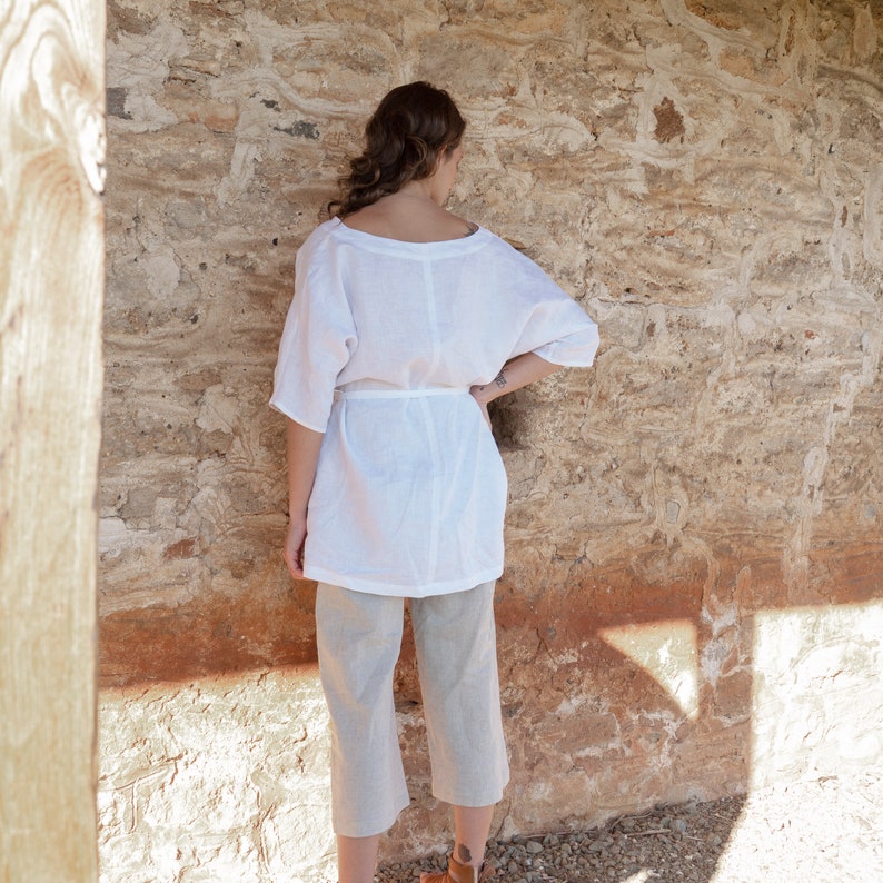 White Linen Top V Necline Blouses For Womens, Oversized Linen Top White, Soft Linen White Blouse, Basic Linen Sirt Top, Washed Linen Blouse image 6