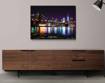 Brooklyn Bridge at night, Photo, Canvas, Wall Art, Home Decor, Large Digital Download, Instant Download, Wall Print, Wall Decor, Posters