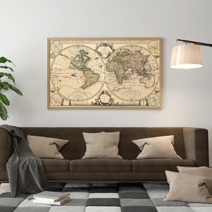 Wall Art, Antique World Map, Vintage, Wall Decoration