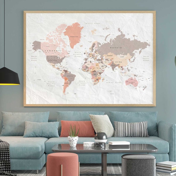 Printable World Map, Wall Art, Home Decor, Large Digital Download, Instant Download, Wall Print, Wall Decor, Posters