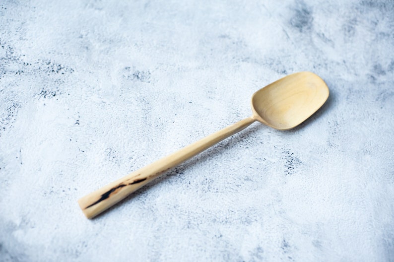 Wooden cooking spoon hand carved, walnut serving mixing spoon 13 inch, wooden utensil, big wood scoop. Original zero waste gift image 1