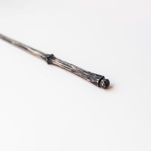 May include: A black and silver wand with a pointed tip.