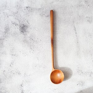 Wild cherry wooden spoon hand carved. Original round scoop for tea, sugar. Unique wooden coffee spoon. Long handled spoon. Eating, serving. image 5