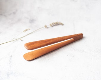 Wooden cooking tongs handcarved from Walnut wood, wooden serving utensil, natural wood artisan tongs. One-of-a-kind tongs. Salad servers.