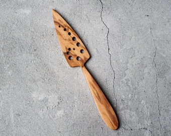 Olive wood cake and pie server hand carved. Wooden serving Shovel, dessert  server. One-of-a-kind kitchenware Home gift for Baker