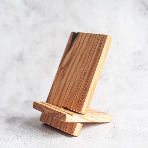 Olive wood tablet stand ,wooden phone holder, ipad  holder, wooden ipad stand, dock station smartphone, rustic iPad holder