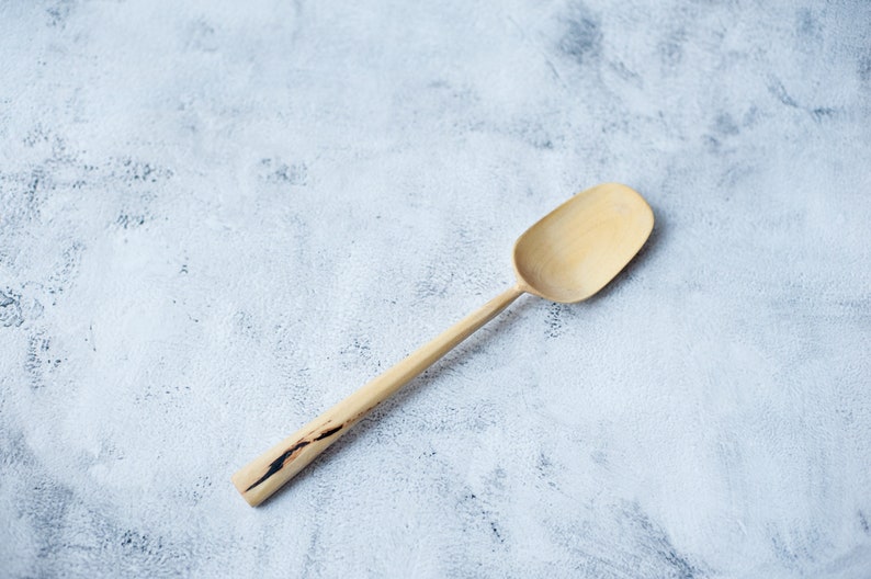 Wooden cooking spoon hand carved, walnut serving mixing spoon 13 inch, wooden utensil, big wood scoop. Original zero waste gift image 2