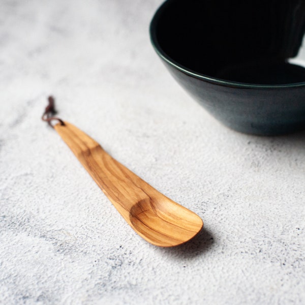Compact Wooden Pocket Spoon hand carved. Olive wood small eating spoon. Unique wooden gift. Bushcraft kanu spoon. Camp trail spoons