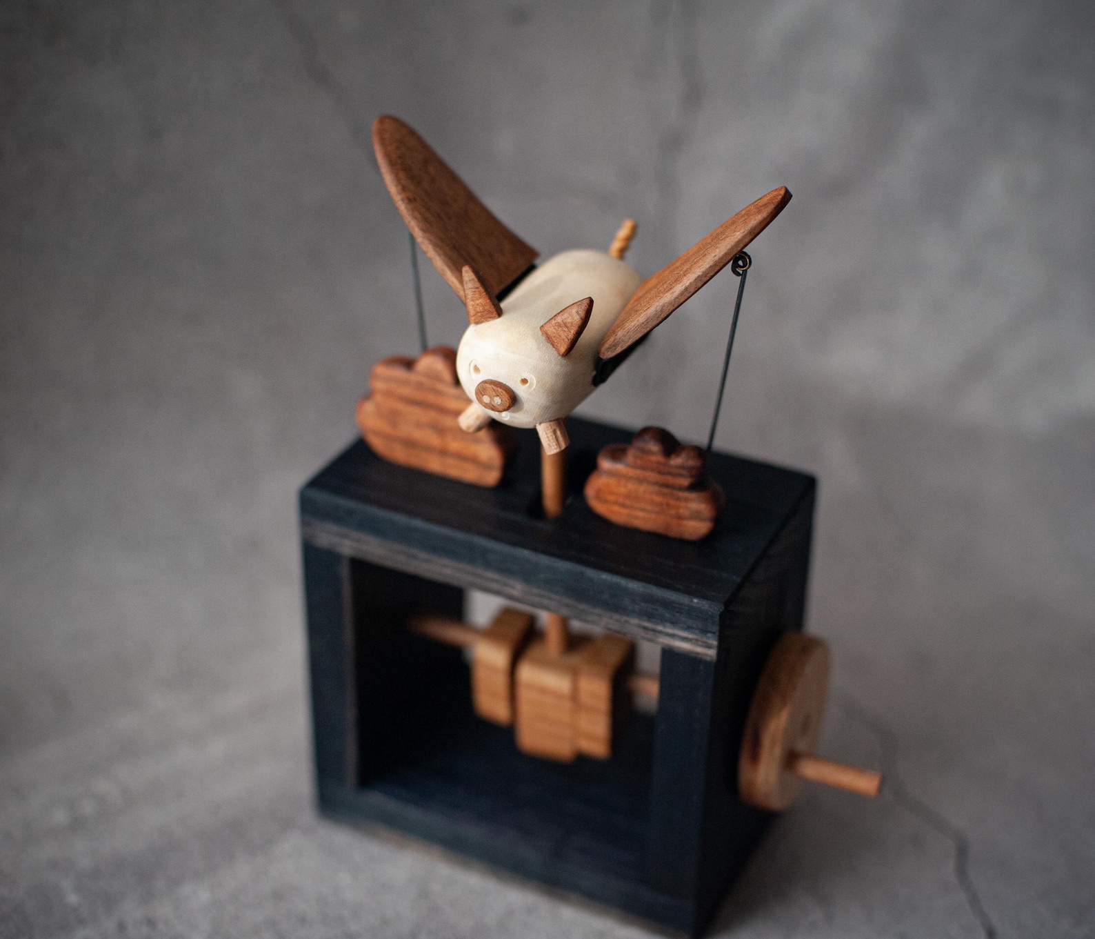 Flying Pig Automate Handcrafted. Wooden Kinetic Sculpture, Automaton ...