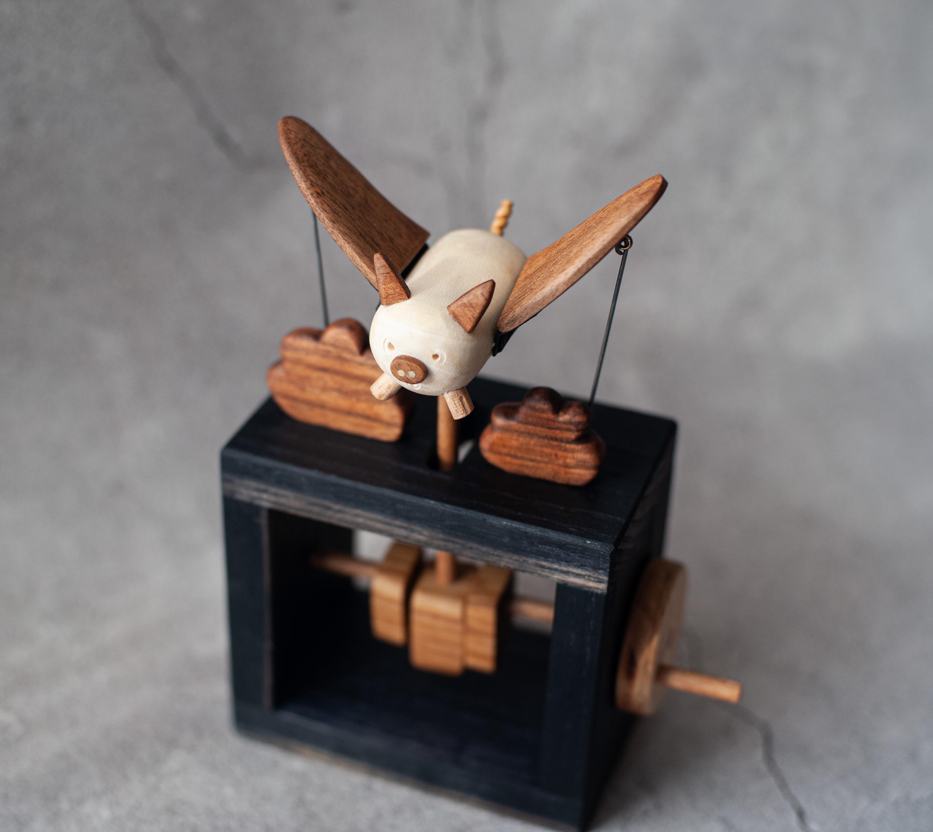 Flying Pig Automate Handcrafted. Wooden Kinetic Sculpture, Automaton ...