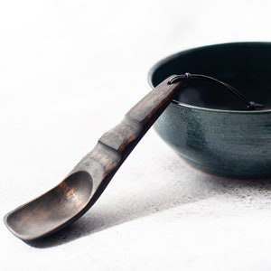 Black Wooden Pocket Spoon hand carved. Walnut small eating spoon. Unique wooden gift. Bushcraft kanu spoon. Camp trail spoons