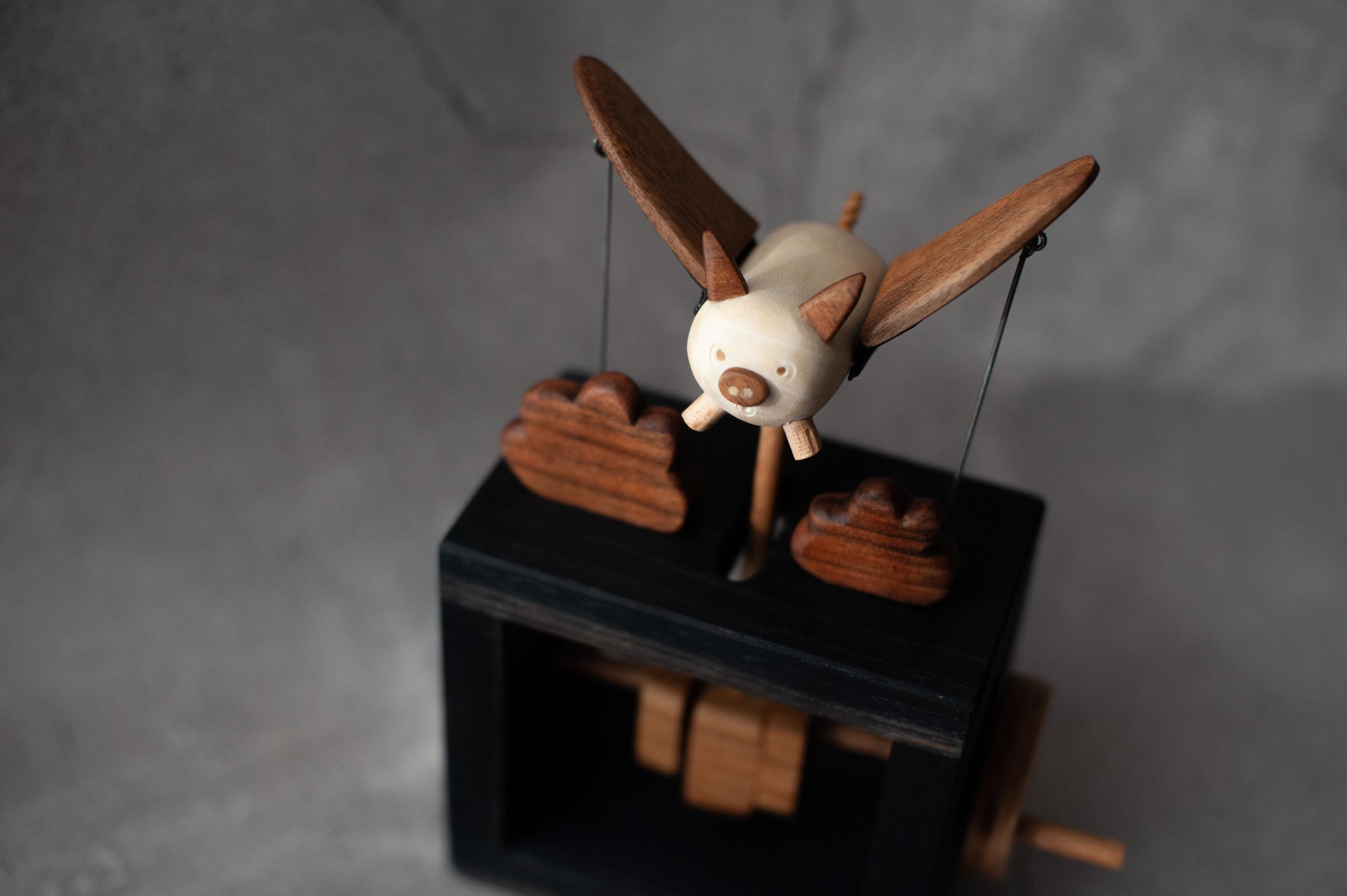 Flying Pig Automate Handcrafted. Wooden Kinetic Sculpture, Automaton ...