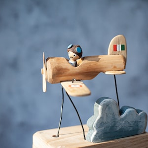 Wooden airplane automate handcrafted. Kinetic Sculpture, Automaton handmade wood. Original gift, Wooden figurine automatic. Gifts idea.