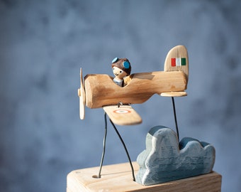 Wooden airplane automate handcrafted. Kinetic Sculpture, Automaton handmade wood. Original gift, Wooden figurine automatic. Gifts idea.