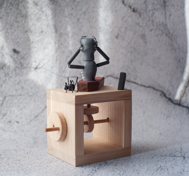 Automaton Box Handmade Wooden Skeleton Automate Hand Crafted Kinetic Sculpture. Automaton ...