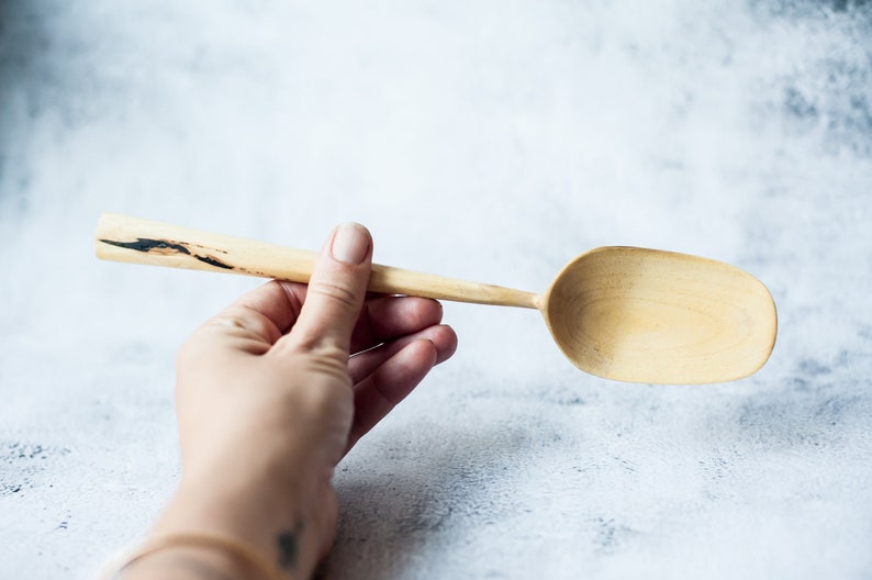 Wooden cooking spoon hand carved, walnut serving mixing spoon 13 inch, wooden utensil, big wood scoop. Original zero waste gift image 4