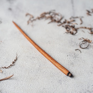 Walnut wood hair pin, Handcrafted wooden hair stick, long curly hairstick. Shawl pin, bun holder. Magic wand