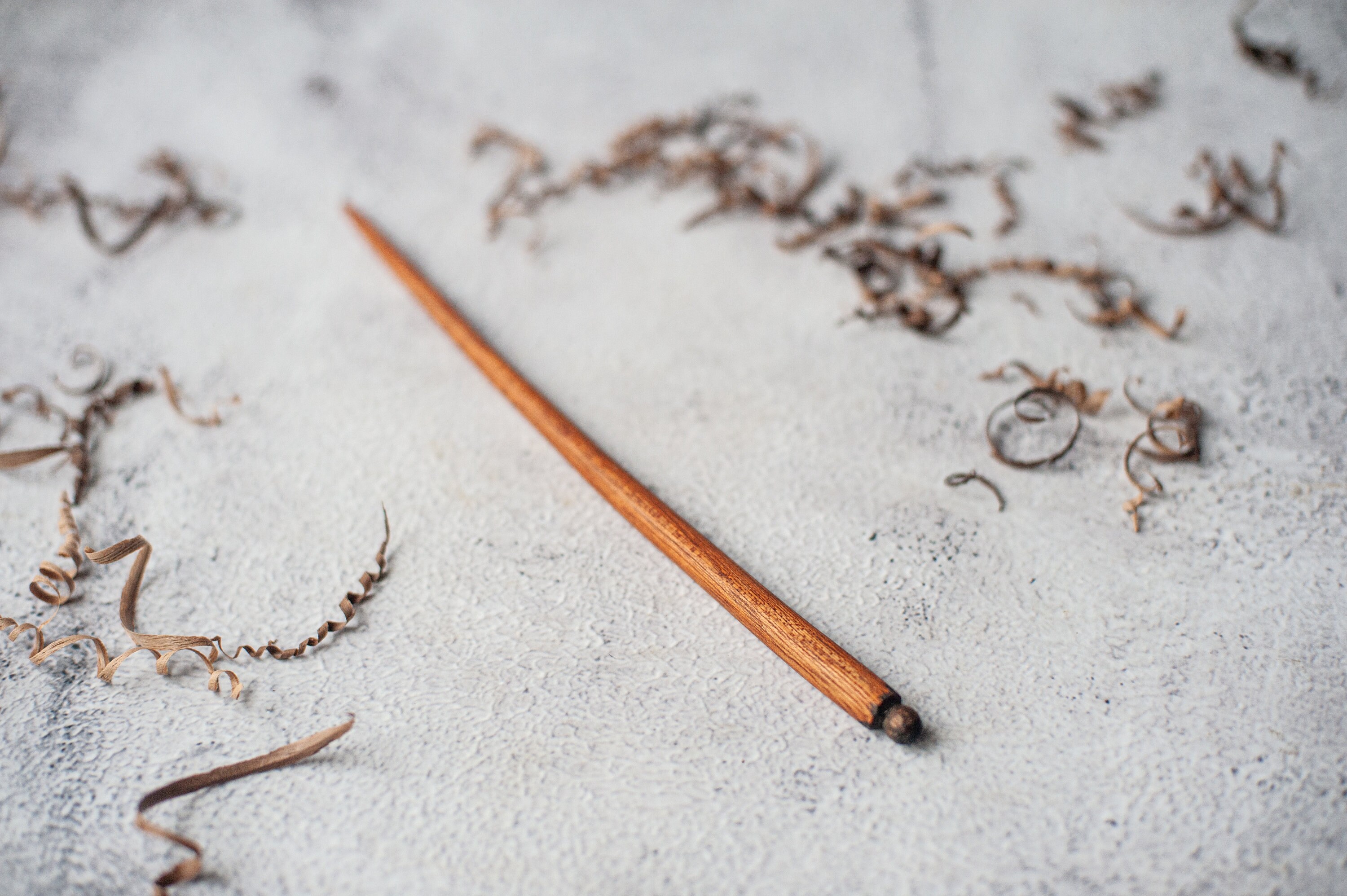 Walnut wood hair pin, Handcrafted wooden hair stick, long curly hairstick. Shawl pin, bun holder. Magic wand
