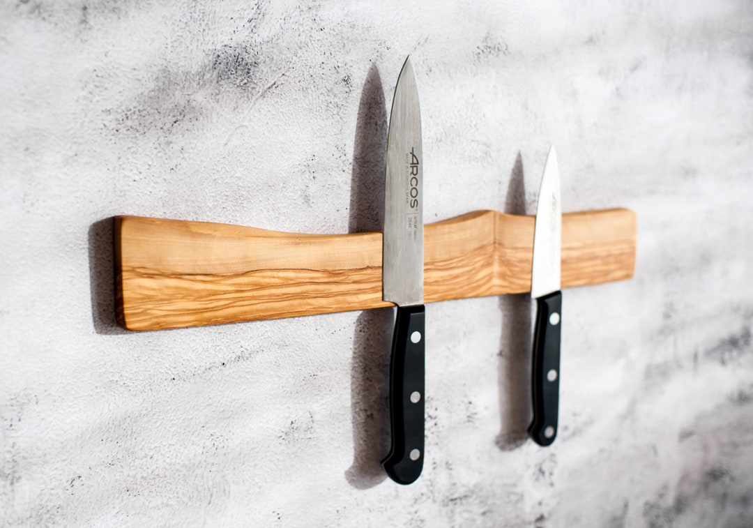Live Edge Knife Holder, Olive Wood Knife Strip, Wooden Knife Rack , Knife