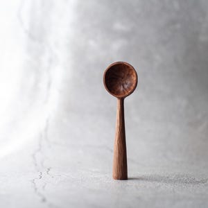 Round wooden spoon hand carved, small coffee scoop. Walnut wabi sabi spoon. Artisan scoop for tea, flour, sugar. One-of-a-kind carved rustic