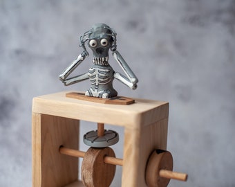 Wooden skeleton automate handcrafted Kinetic Sculpture Automaton handmade wood Original creepy Wooden figurine automatic Gifts idea Zombie