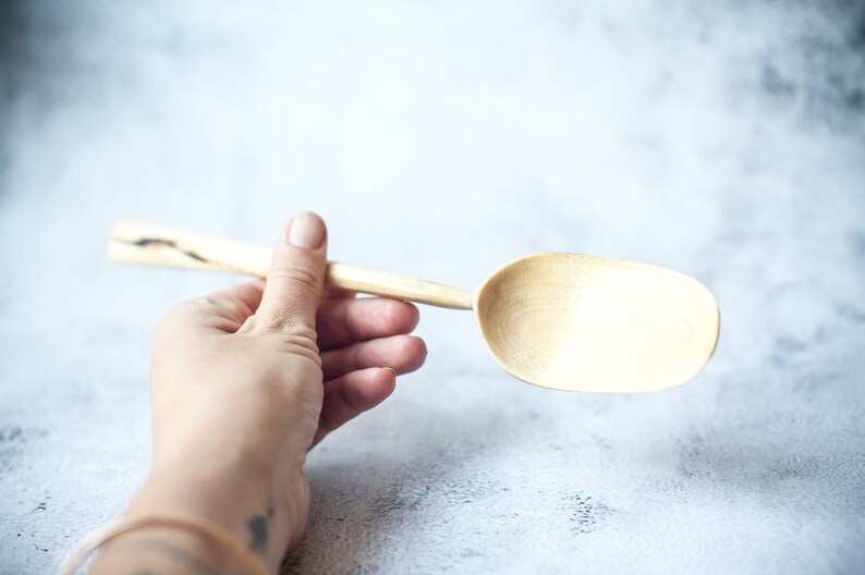 Wooden cooking spoon hand carved, walnut serving mixing spoon 13 inch, wooden utensil, big wood scoop. Original zero waste gift image 3