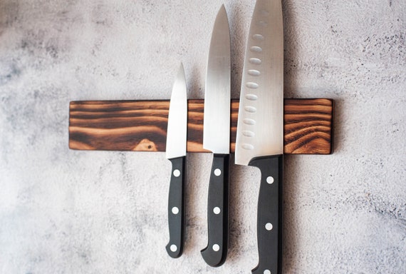 Porte-Couteaux Magnétique En Bois - 6 Aimants Puissants - Gain De Place Cuisine - Design Nordic