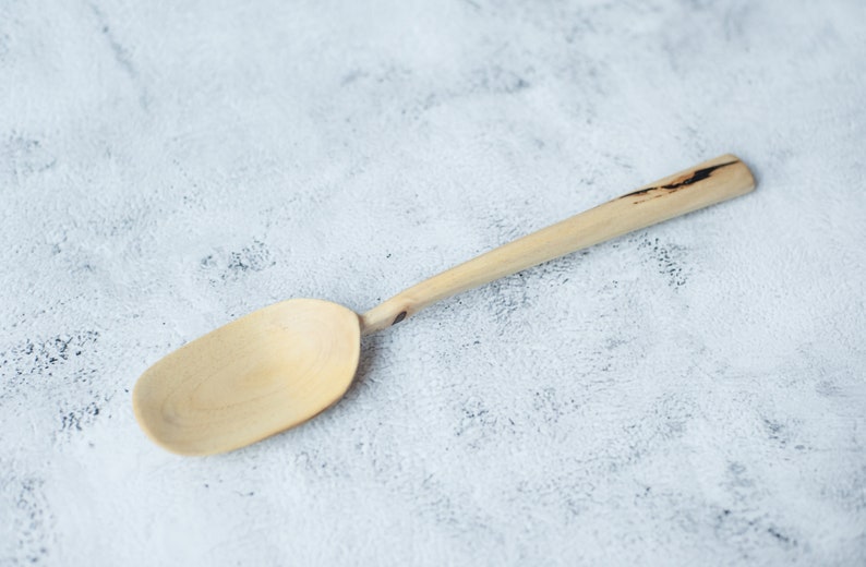 Wooden cooking spoon hand carved, walnut serving mixing spoon 13 inch, wooden utensil, big wood scoop. Original zero waste gift image 10