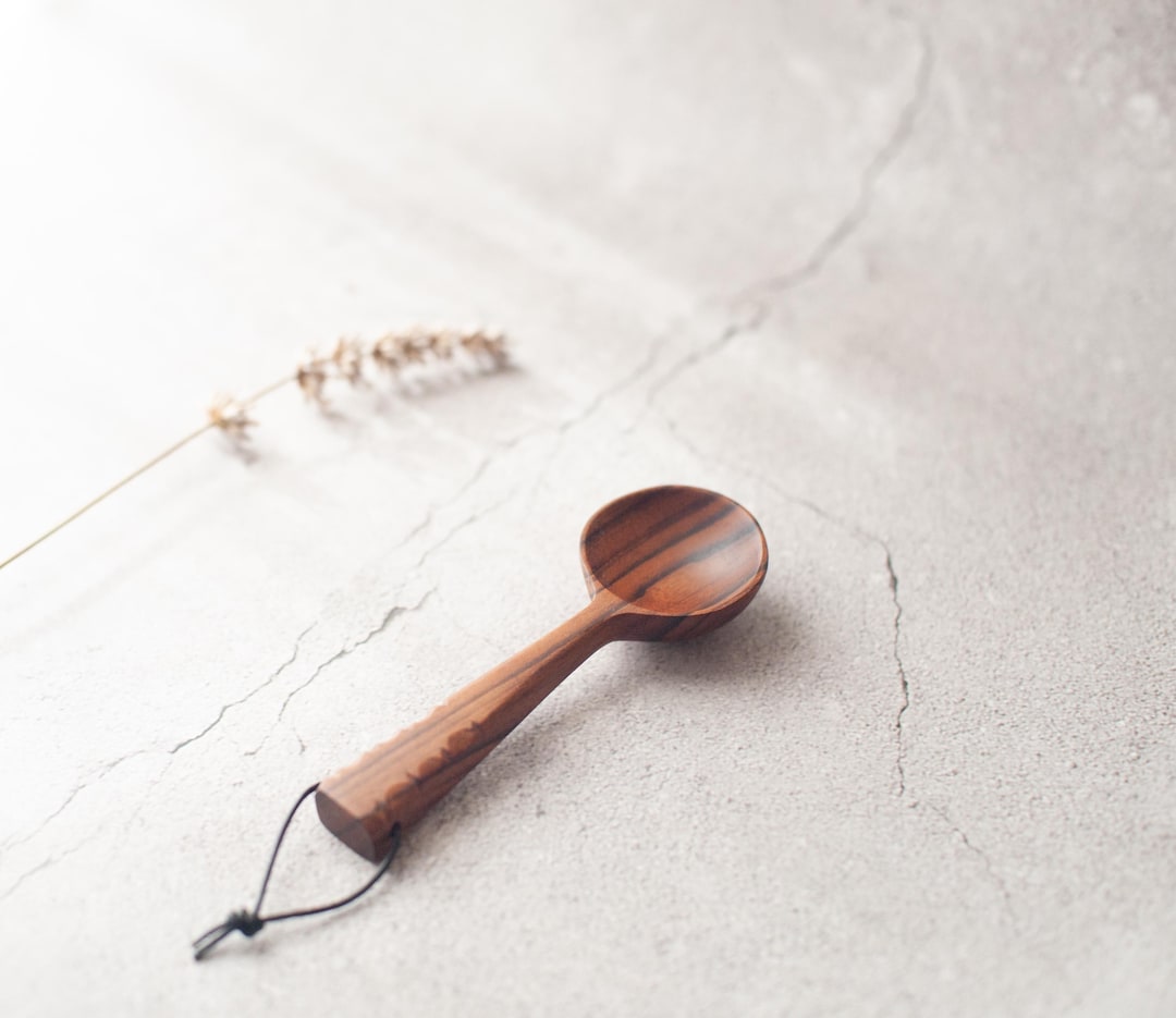 Round Coffee Spoon Hand Carved, Wooden Small Round Scoop, Wooden Tea ...